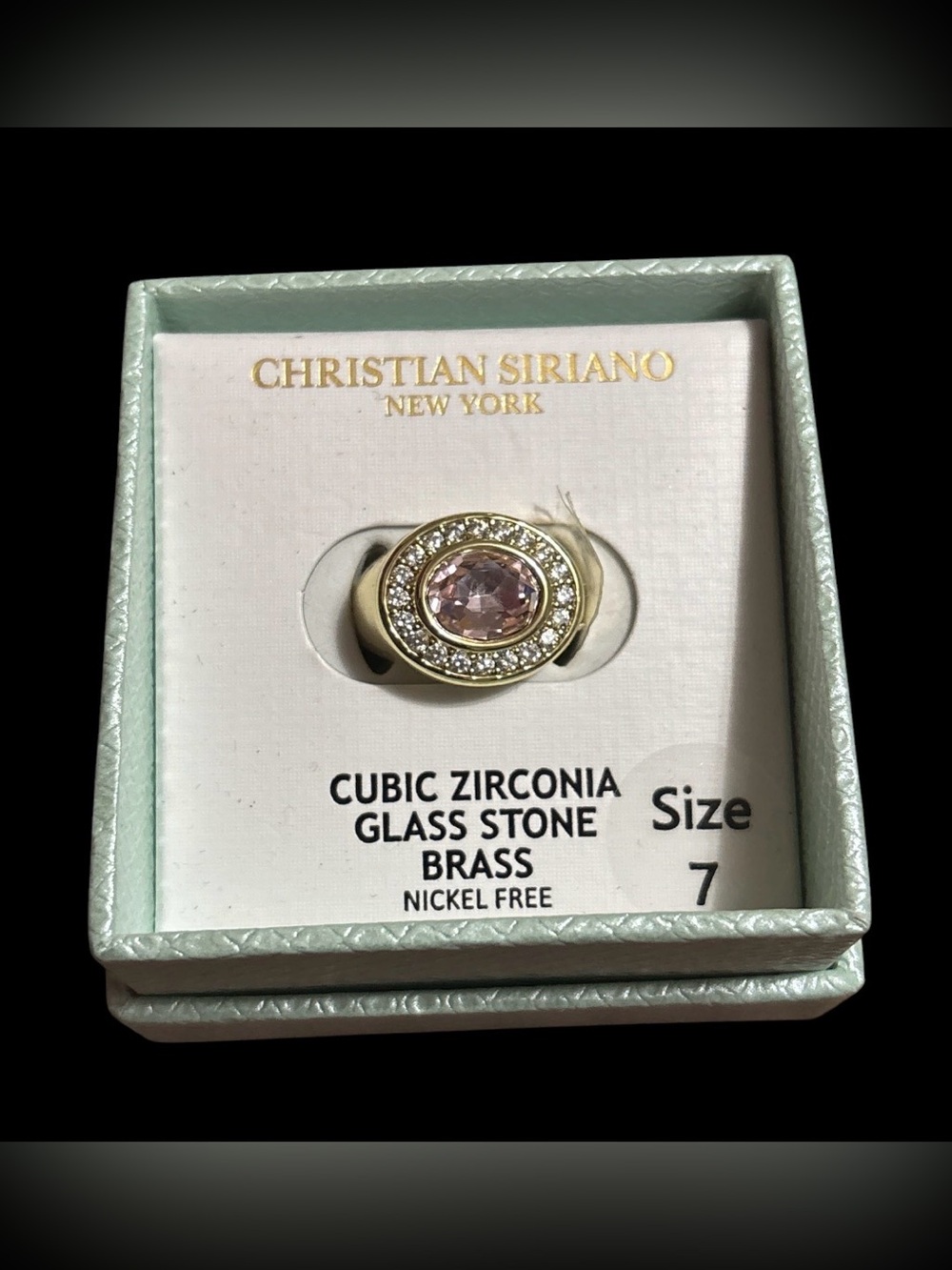 Christian Siriano Gold Ring with Light Pink Center and Clear Accents